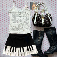 Vintage Y2k  Black White Piano Skirt Women Design Hepburn Summer Harajuku Mini Skirt Female Fashion Hot Girl New Retro Clothing