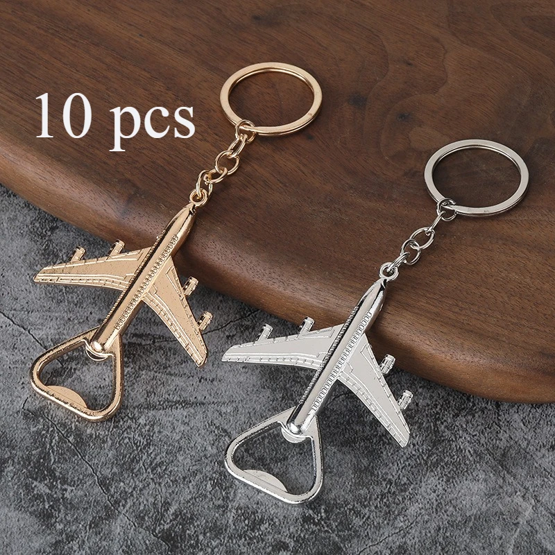 10 Pcs Creative Airplane Bottle Opener Keychains Travel Aircraft Pendant Keyring Men Key Holder Keyring Gift Accessories