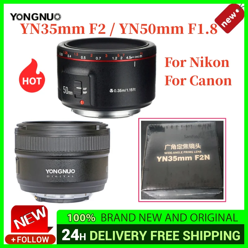 YONGNUO YN35mm F2 YN50mm F1.8 II Lens for canon EF mount Auto Focus, Full Frame, Standard Prime Lens for DSLR Camera