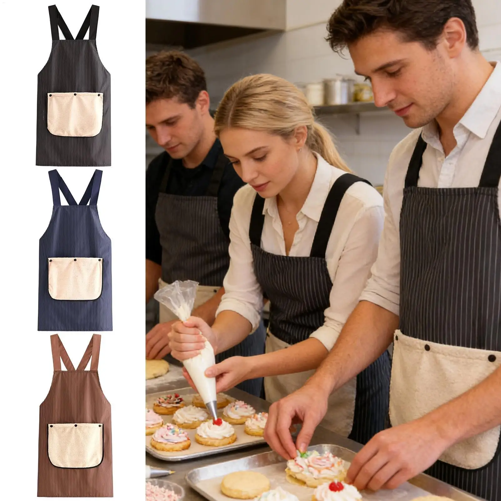 

Кухонный фартук с двумя съемными полотенцами, фартук для выпечки без завязок для мужчин и женщин, для мясников, уборки, садоводства, барбекю, гриля, рисования.