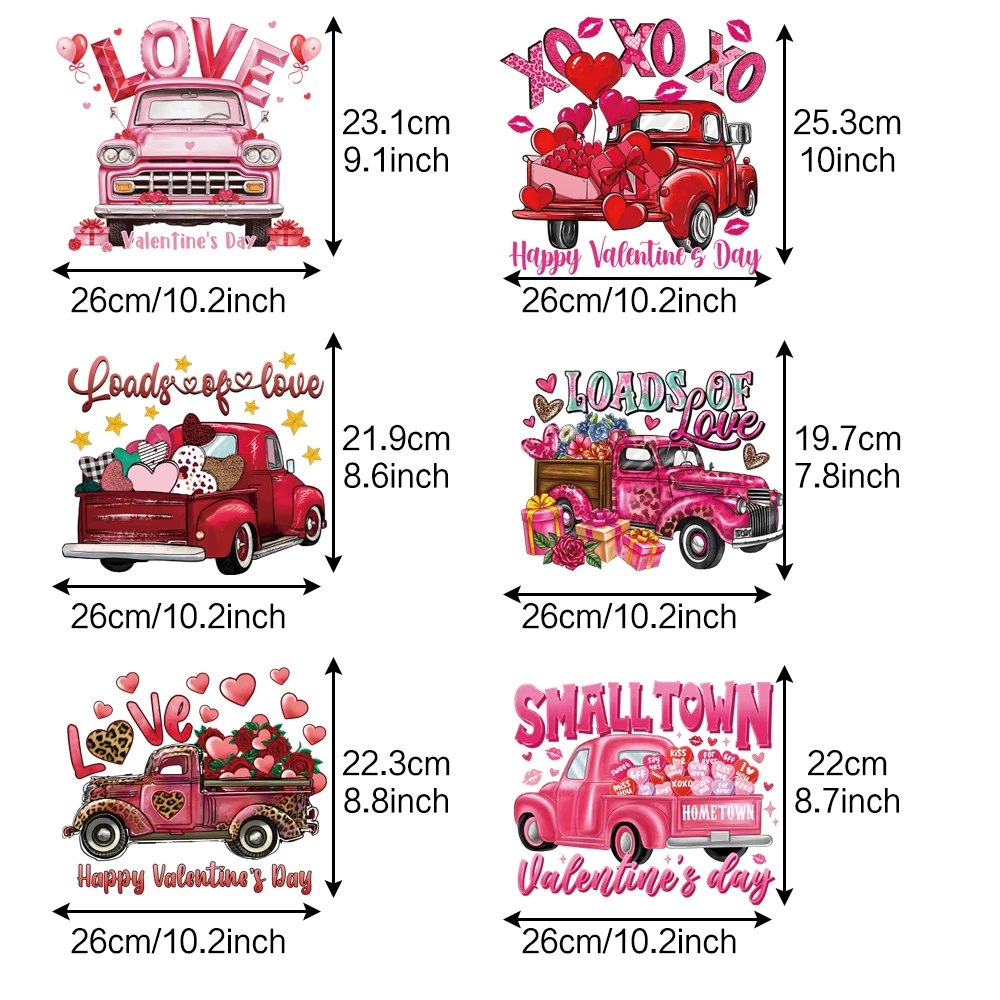 愛の漫画の熱伝達ステッカー、DIY熱伝達ステッカー、愛の花、バレンタインデー、6個