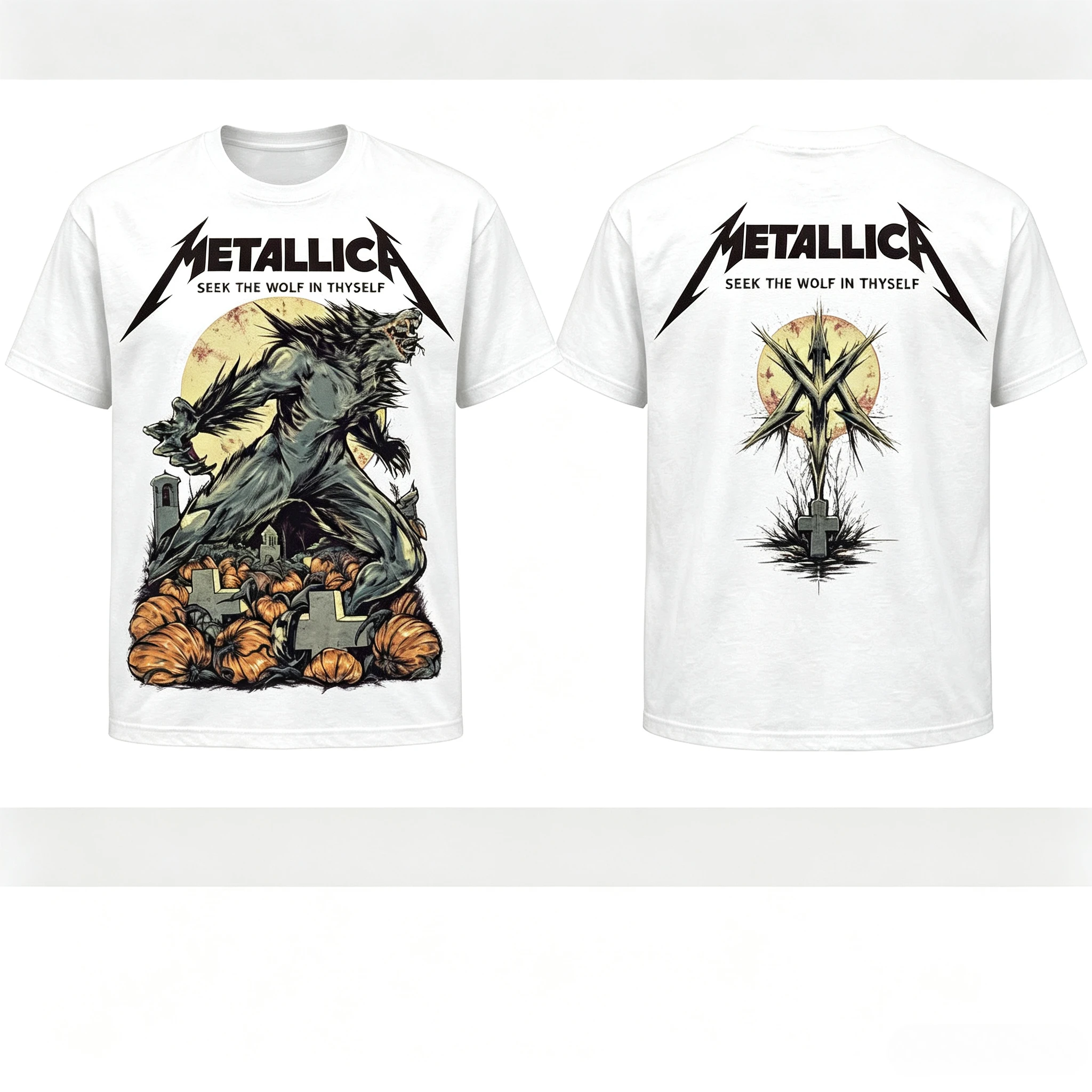Metallica 2026 Werewolf Halloween T‑Shirt Seek The Wolf in Thyself Heavy Metal Band Vintage Graphic Oversized Unisex Short