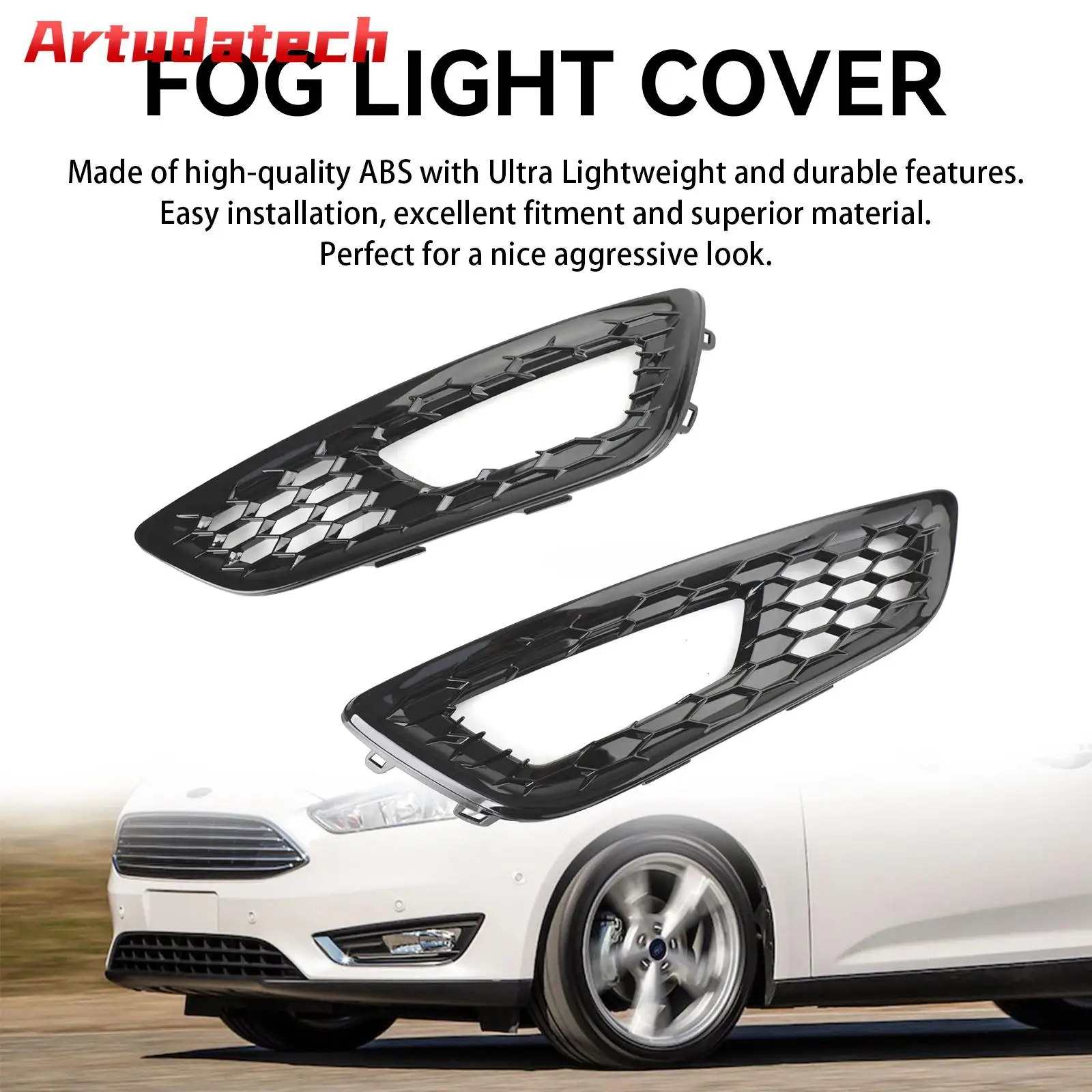 Par de luces antiniebla Artudatech para parachoques delantero, cubierta de lámpara, parrilla de bisel apta para Ford Focus 2015-2017, accesorios para coche