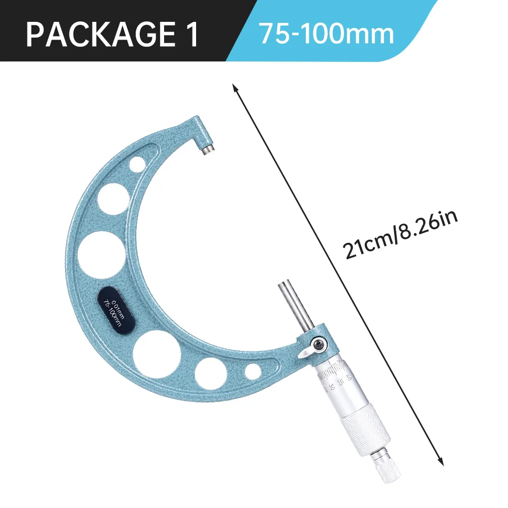 4-teiliges Außenmikrometer-Set, Werkzeug für Maschinisten, 0-4" 0-100mm, 4 Präzisionsmikrometer mit 0,01mm Genauigkeit, Hartmetall-Mikrometer-Set, Messwerkzeuge – Detail 5