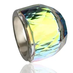 High-end Woman Rainbow Crystal Stone Ring Fashion Stainless Steel Designer Wedding Party Jewelry Luxury Rings for Women Men 2024