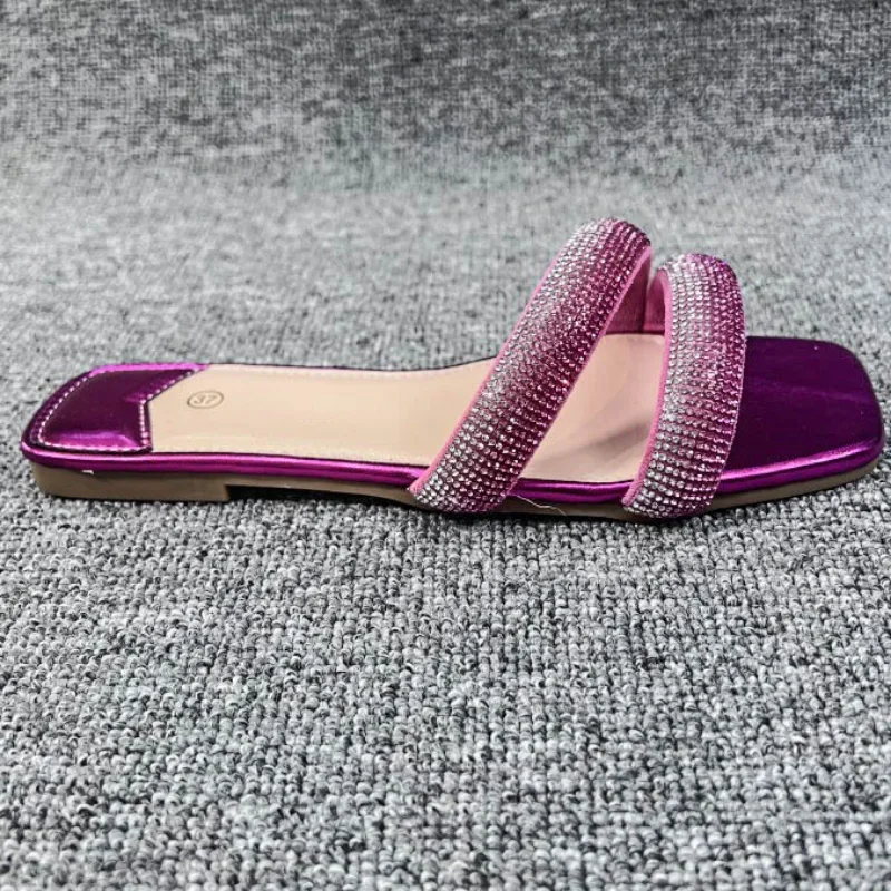 Brand Designer Woman's Slippers Flat Outdoor Women Slides Summer Shoes 2024 Rhinestones Belt Comfort Beach Ladies Slipper