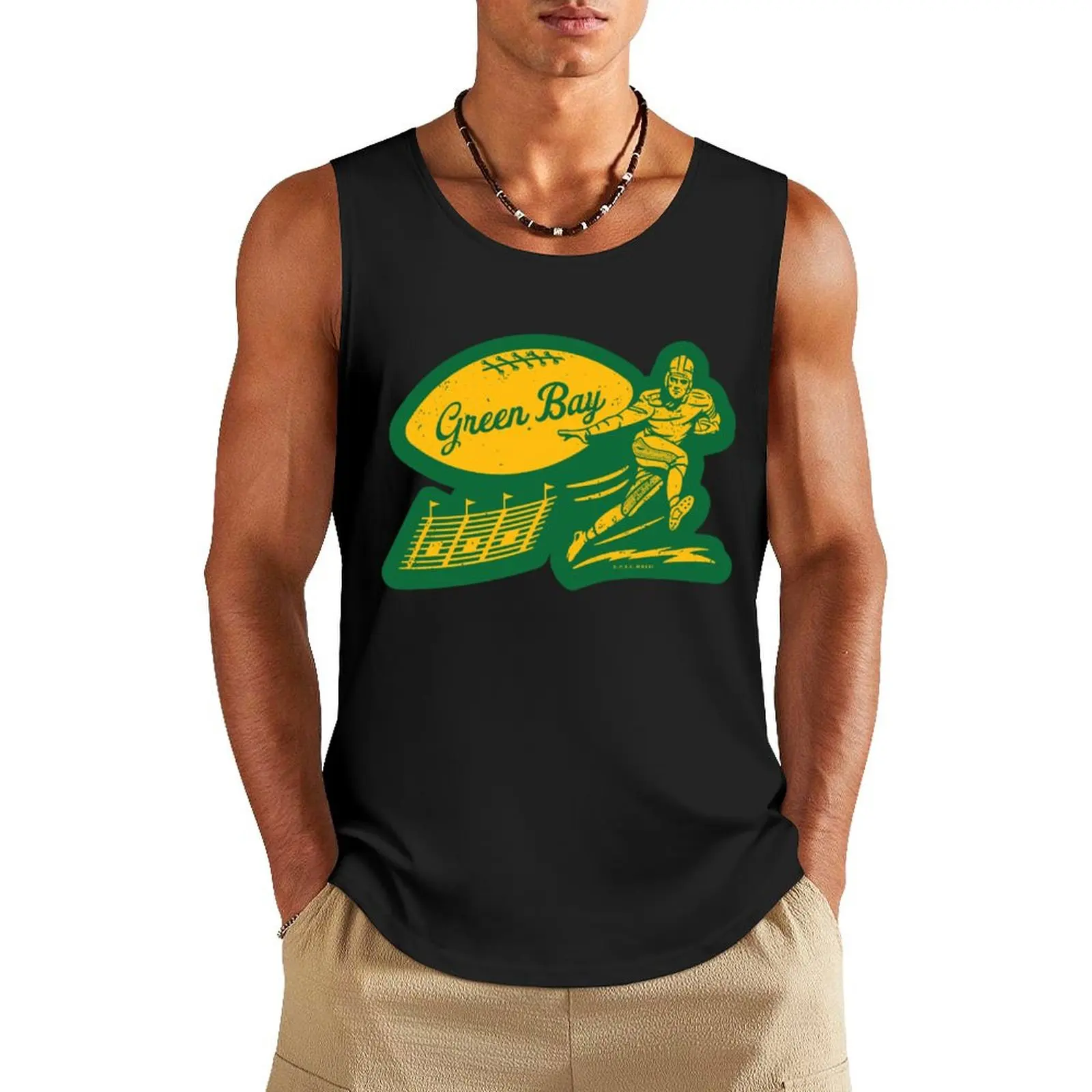 

vintage football green bay packers yellow green bay wordmark Tank Top Men's tops sleeveless Men's t-shirts Men gym sportswear