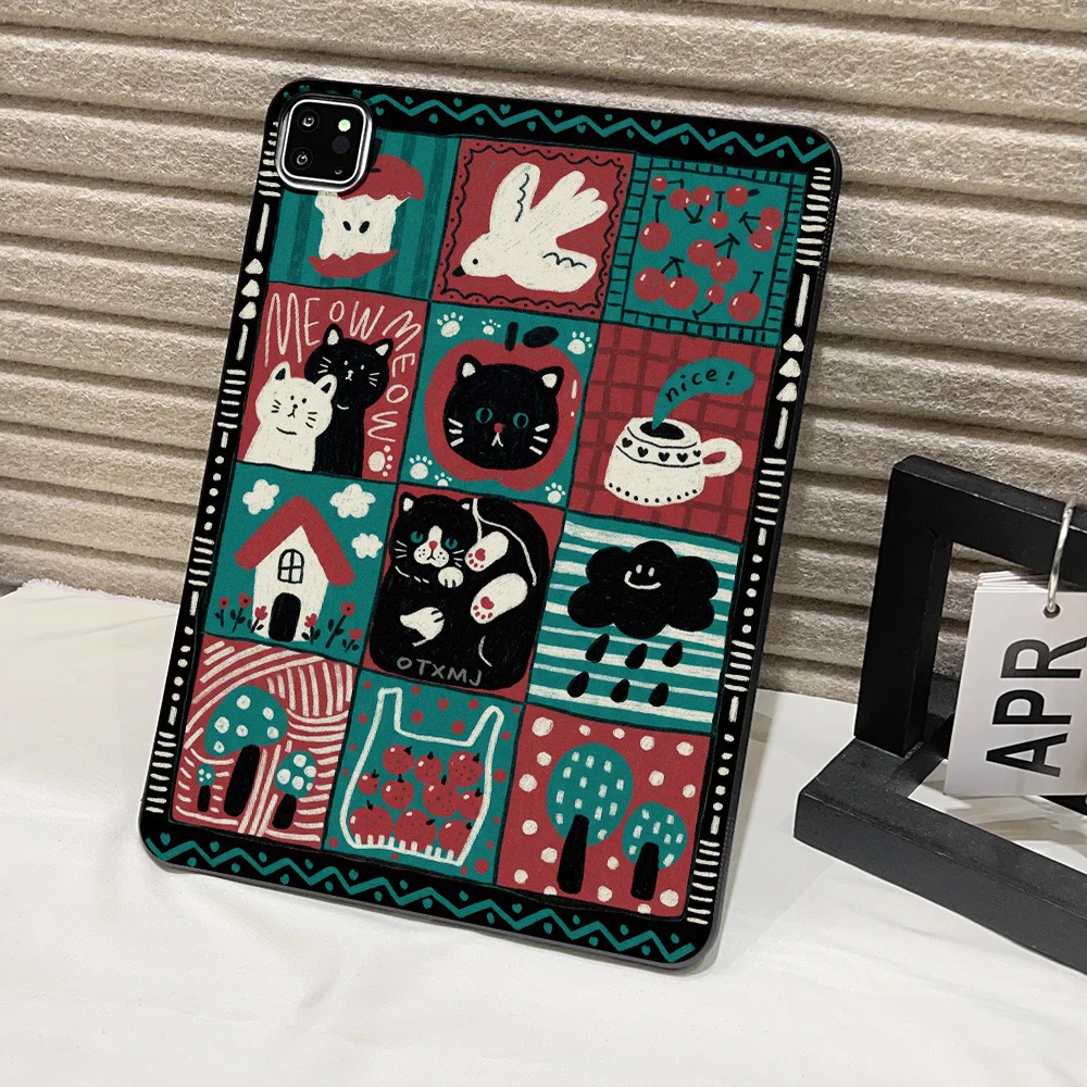 Matte Finish Tablet Case for Apple iPad Pro 9.7 10.5 12.9 13 Air 2 3 11 13 mini 4 5 6 7 Shell Vintage Collage Cat Playful Style