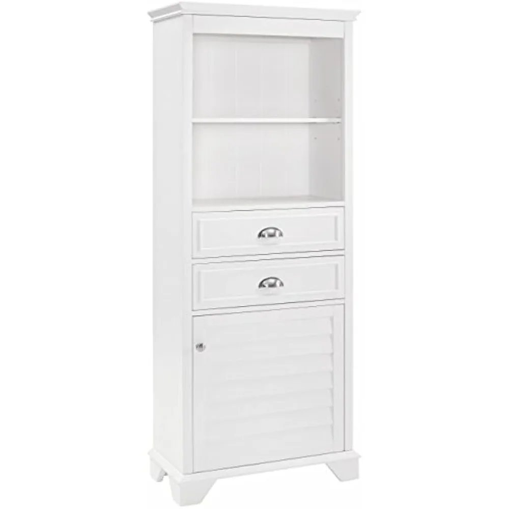 

Tall Storage Cabinet And Bathroom Organizer With Shelves And Drawers, White