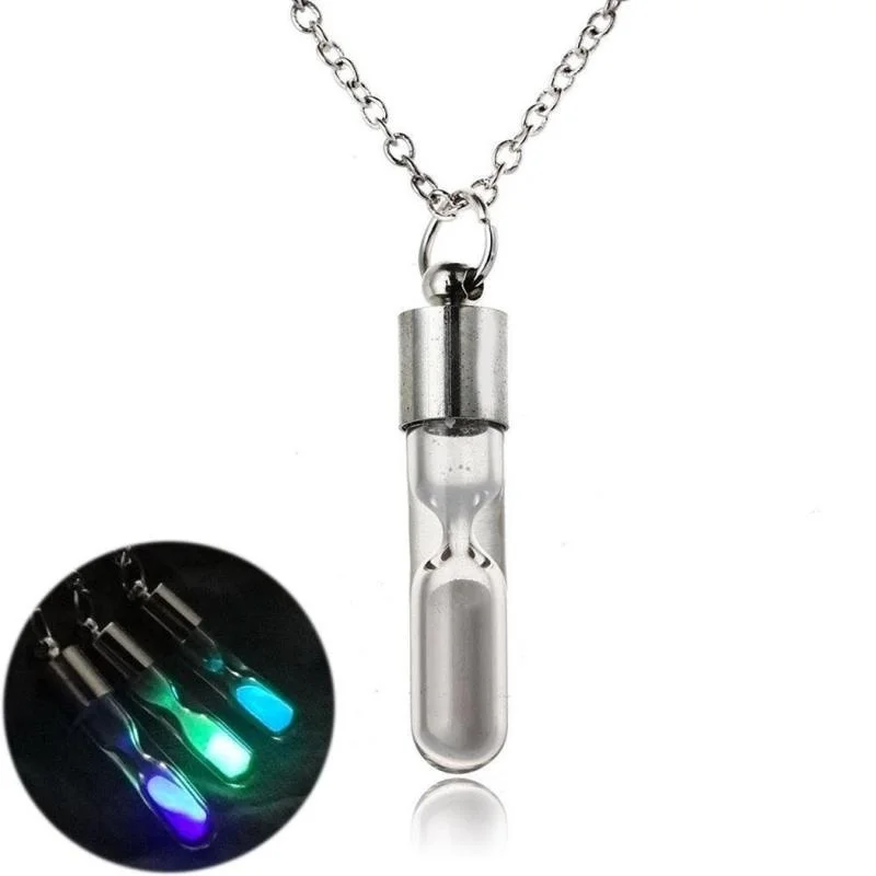 Vintage Glass Phosphor Necklace Glow In The Dark Luminous Casual Noctilucous Hourglass Tube Bottle Glass Pendant Necklace Unisex