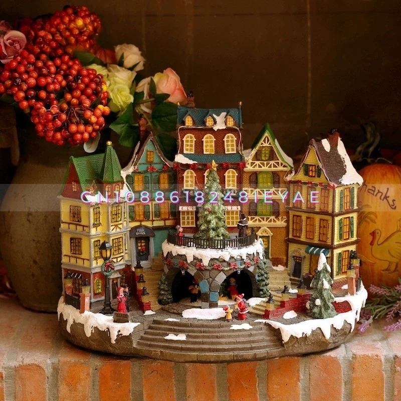 European Style Country Town Villa House Christmas Music Lighting Restaurant Atmosphere Scene Layout Decorations