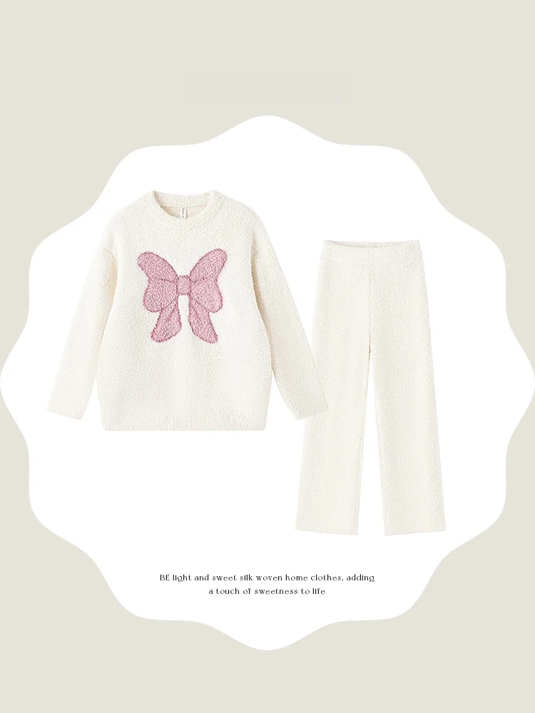 Damen Coral Fce Pyjamas Thiened f Velvet Cozy Winter Spwear Round Ne Long Sve Lange Hosen für Herbst Winter