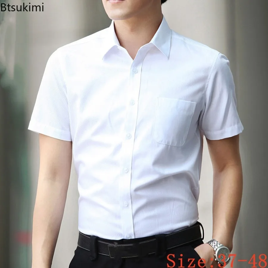 

High-quality Short-sleeved Shirts Men's Summer Office Work Wear Solid Slim Casual Business Dress Shirts Male Formal White Shirts