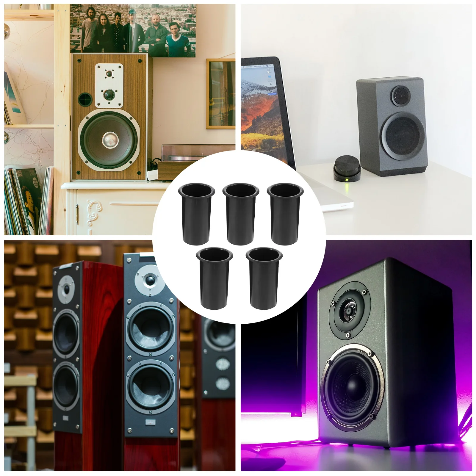 

5 pcs Low Bass Port Tube Black Spray Paint Wear-Resistant Speaker Accessory For Home Portable Car Audio Plastic Bass Reflex Tube