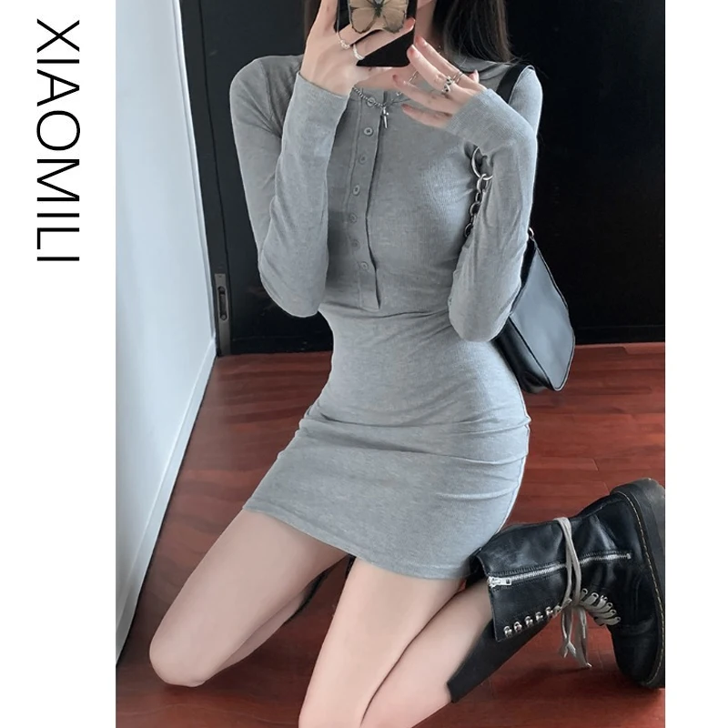 Pure Desire Sexy Long Sve Knitted Dr Women's Spring Sexy Slim Fit Inner Wear Base Skirt Waist Cinch A-Line ort Skirt