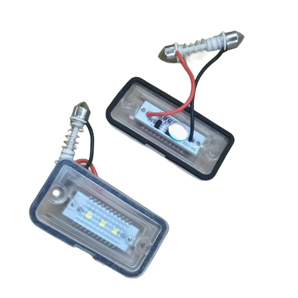 2pcs For Mercedes-Benz W203 W209 R230 C-Class 4-Door CLK SL-Class LED White Light License Plate Light Transparent
