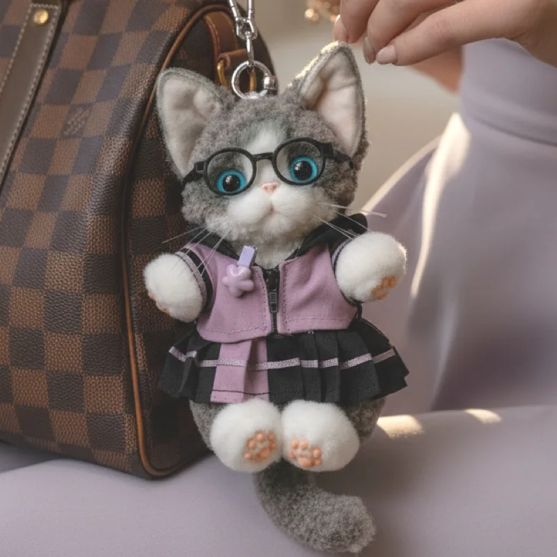 Nuevo llavero de gato Devon Rex, llavero de juguete de peluche de gatito realista, lindo bolso esponjoso, accesorio para bolso, juguete de regalo