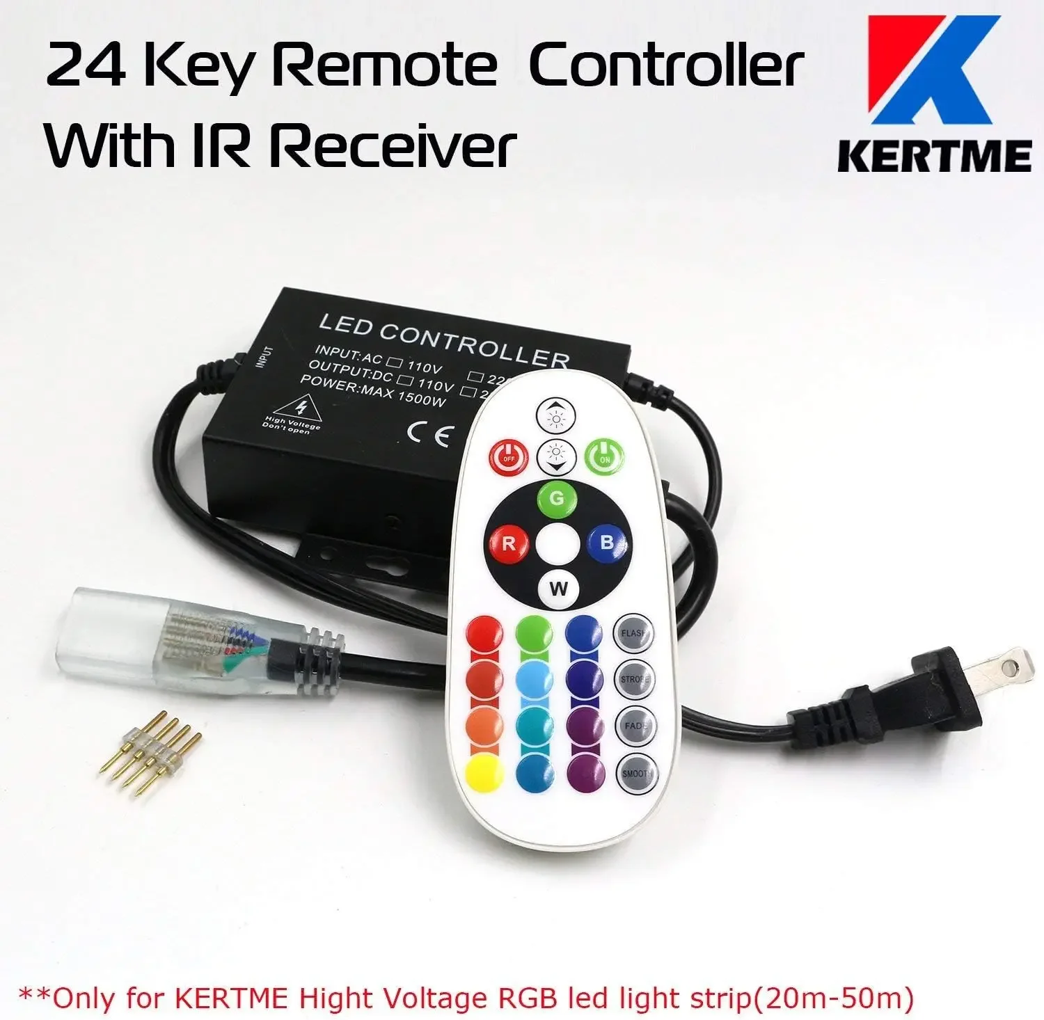 AC 110-120V RGB LED Strip Lights, Flexible/Waterproof/Dimmable/Multi-Colors/Multi-Modes LED Rope Light + 24 Keys Re