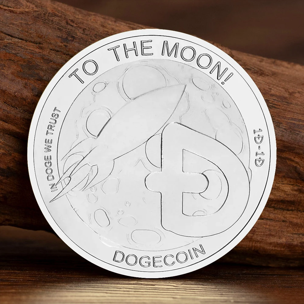 WOW Dogecoin To The Moon In Doge We Trust Moedas Comemorativas Banhadas a Ouro com Padrão de Cão Fofo Impresso, Presentes de Coleção