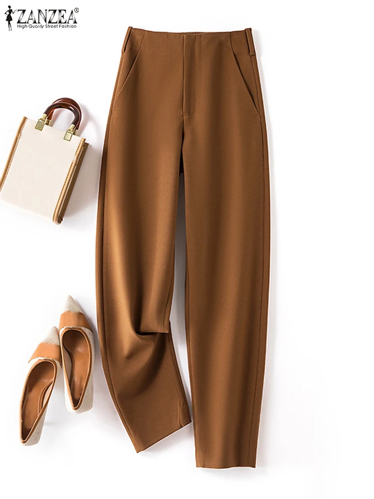 

2024 ZANZEA Women Elegant Summer Fashion Long Trousers Casual Work Pantalon Turnip OL Streetwear High Waist Solid Harem Pants