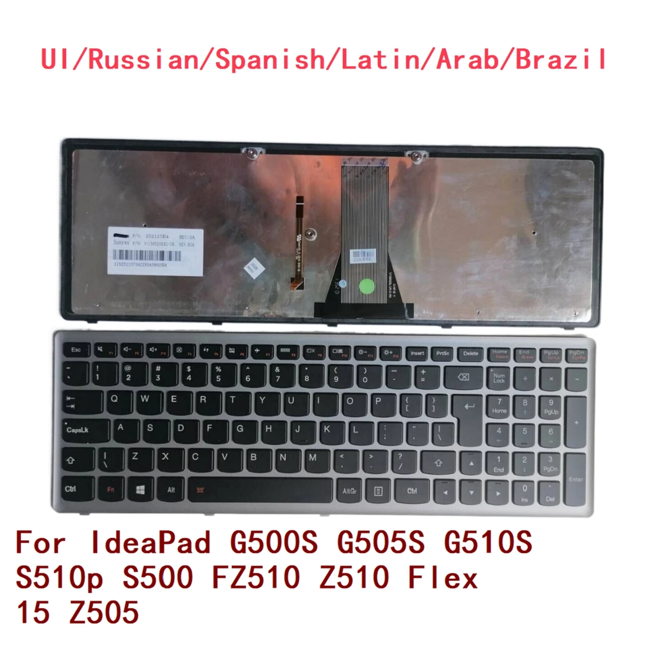 UI rosyjski hiszpański Latin arabski brazylia podświetlana klawiatura dla Lenovo IdeaPad G500S G505S G510S S510p S500 FZ510 Z510 Flex 15 Z505