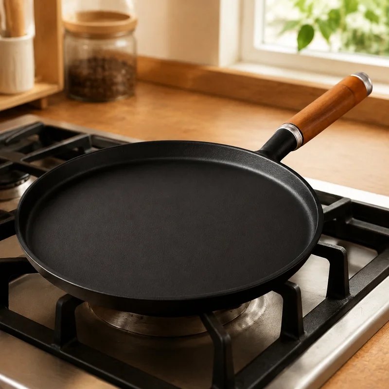 Durable Cast Iron Frying Pan for Gas and Induction Cooktops, Perfect for Cooking Pancakes, Eggs, Steaks, and Crepes