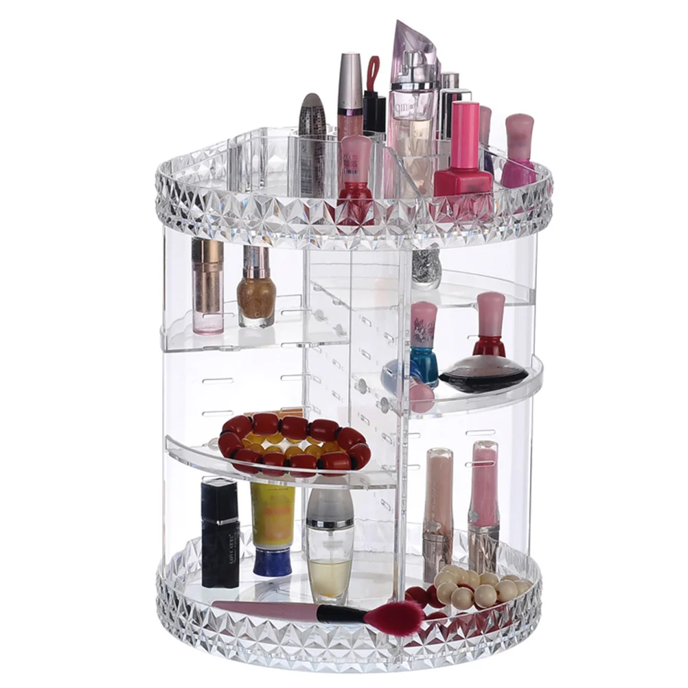 

Acrylic Storage Box Large Diamond Pattern Desktop Makeup Display Rack 360 Degree Rotating Stand Organizer for Women