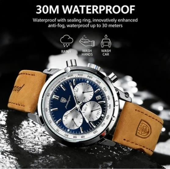 指揮官スタイル：メンズクォーツクロノグラフ腕時計、100m防水、夜光針、高級レザー、タクティカルエレガンス。