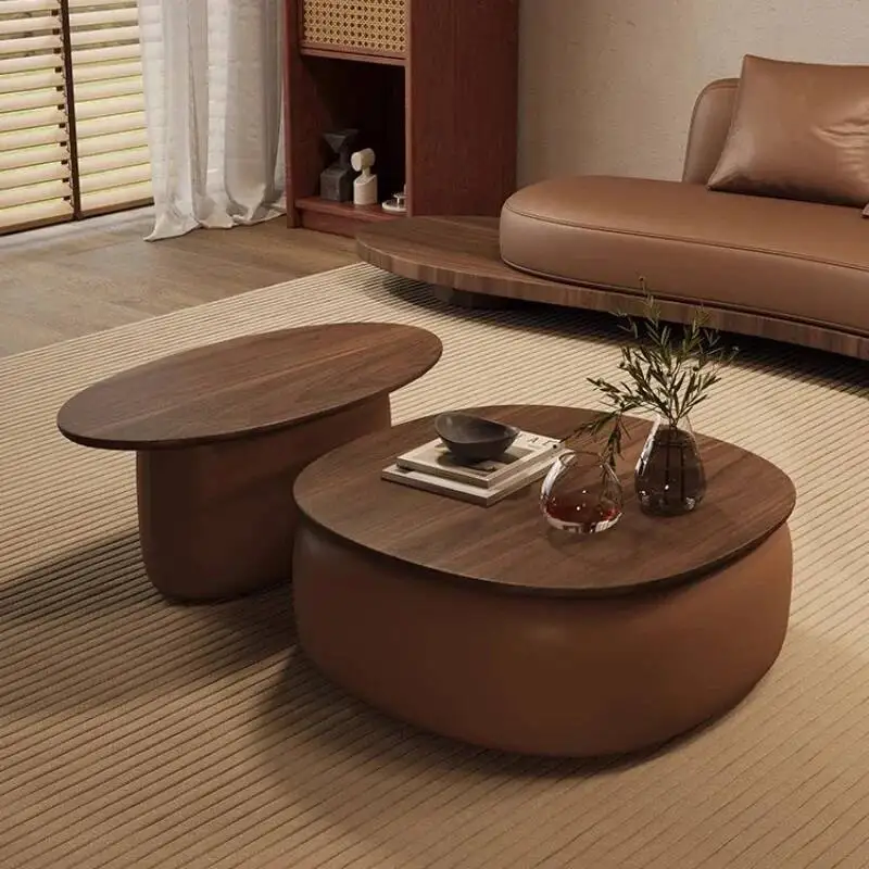 Modern Nordic Velvet Leather Round Coffee Tables Living Room Furniture Multifunctional Coffee Mesas Storage Space Coffee Table