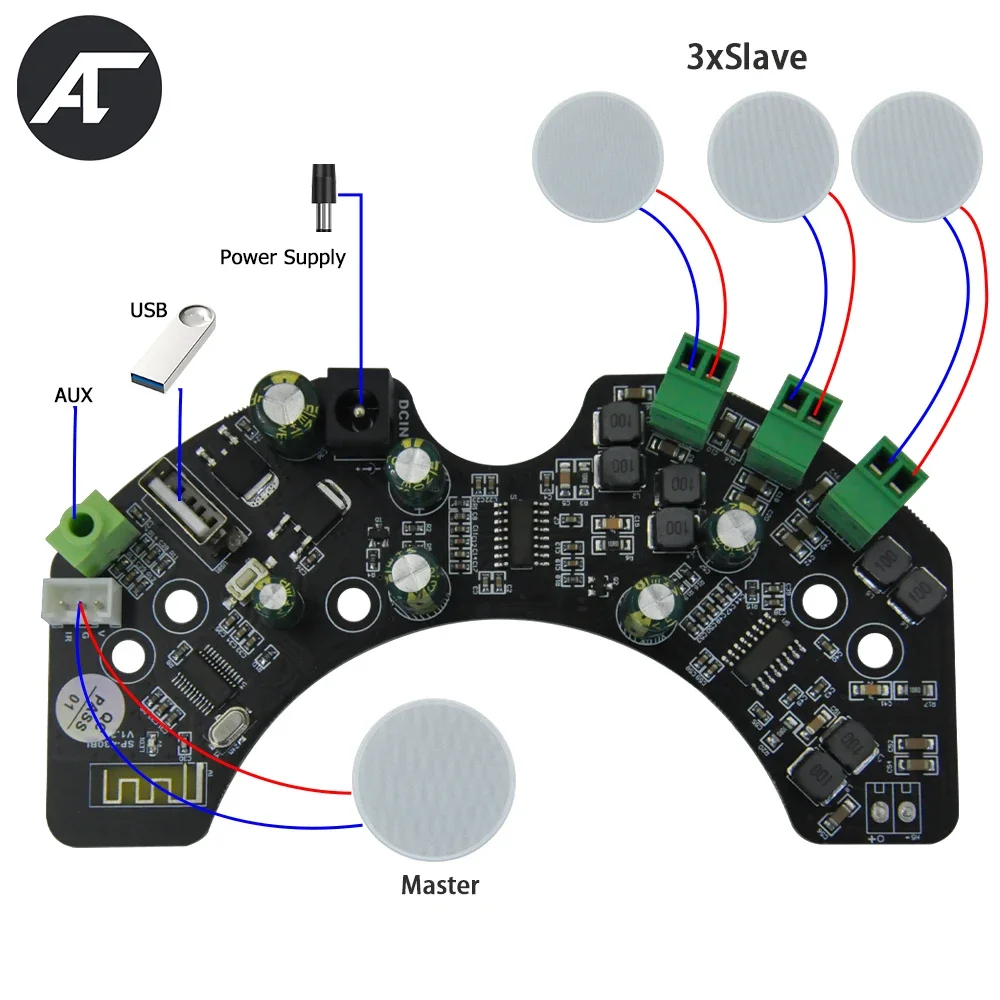 Class D audio amplifier board 4-channel withAUX USB speaker stereoBluetooth speaker 30W built-in suitable for home theater hotel