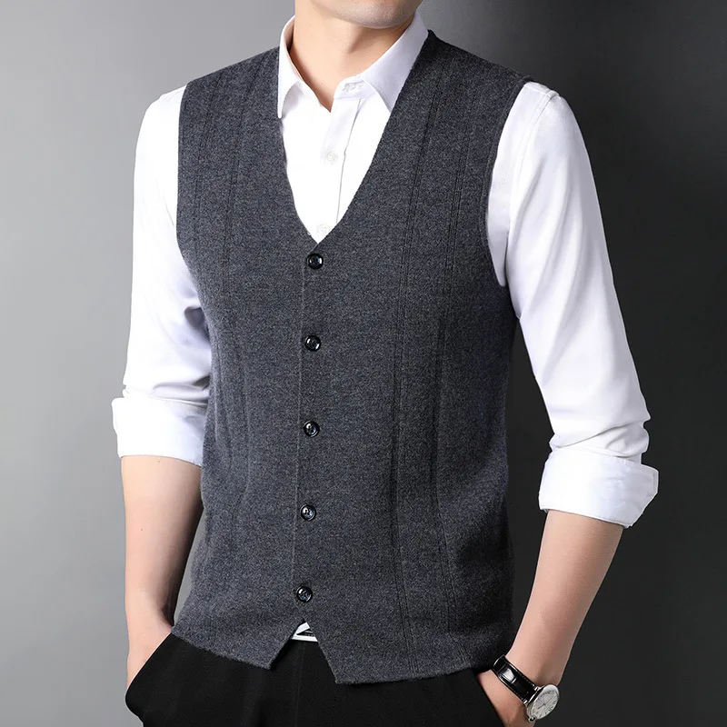 Y1009 pure wool groom suit vest men 2024 spring and autumn new knitted cardigan formal vest men