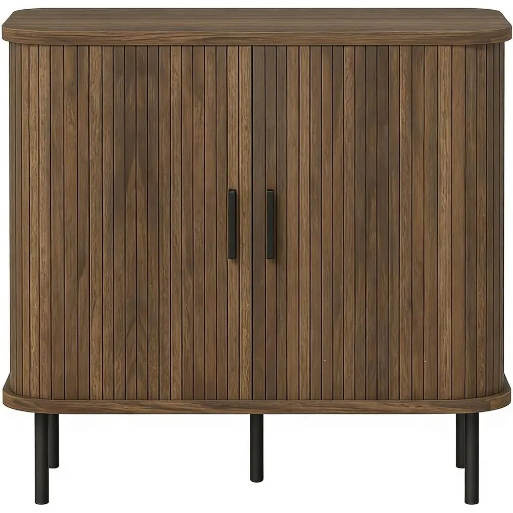 

Буфет в скандинавском стиле из ореха с роллетной дверцей, металлическими ножками, многофункциональным хранением и зоной для кофе