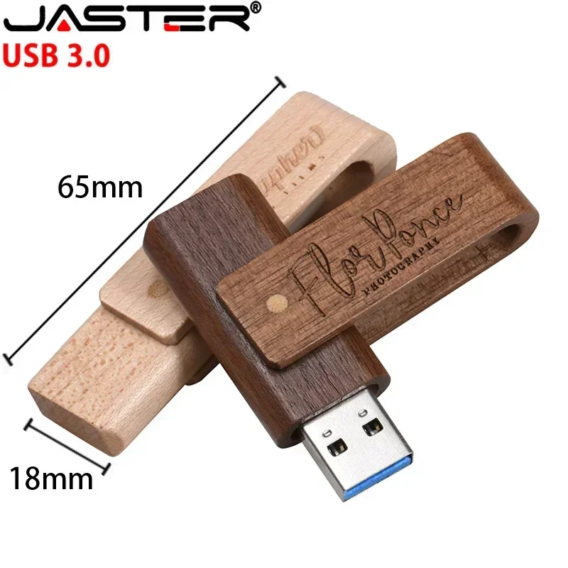 JASTER Natural Wood 360° Rotating USB 3.0 64GB Maple Pen Drive Flash Drive 4GB 8GB 16GB 32GB High Speed Flash Drive U Disk Gift