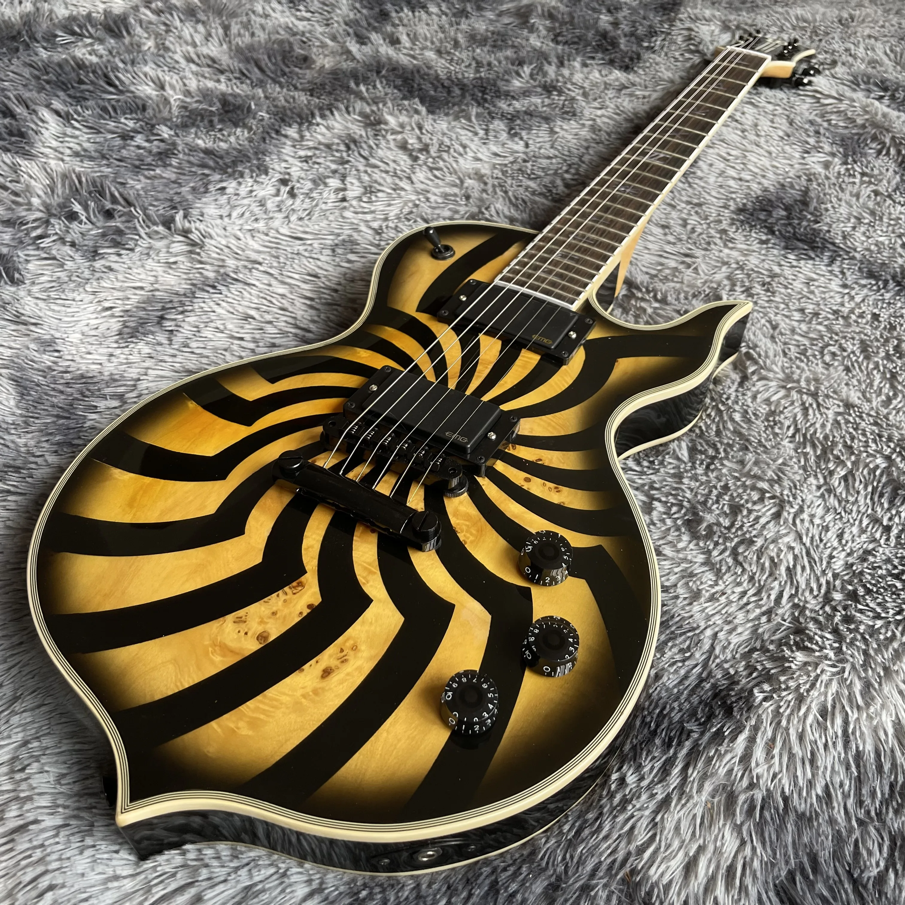 

Free shipping,Yellow, black decorative pattern, special-shaped, unique, electric guitar,2022 new pop, high-end custom,