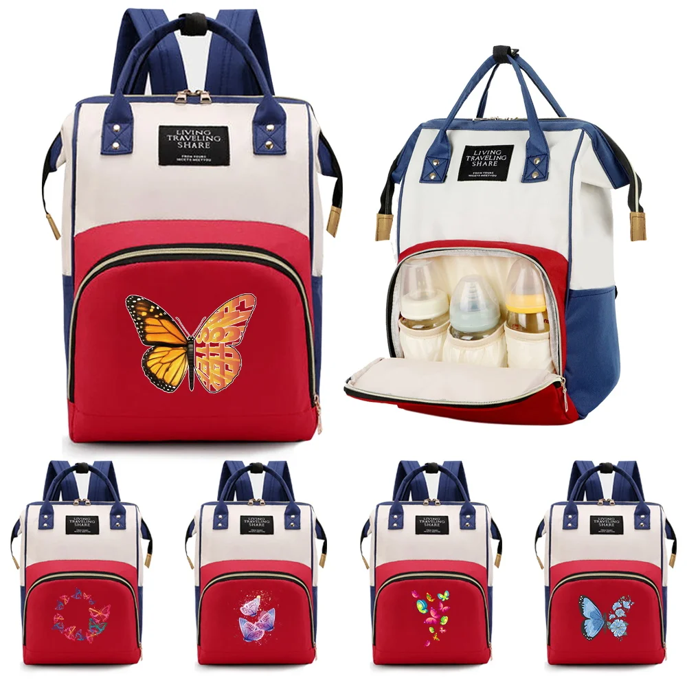 

Backpack Waterproof Travel Needments Babybag Outdoor Travel Mommy Bag Large Capacity Travel Organizer Bags Butterfly Printing