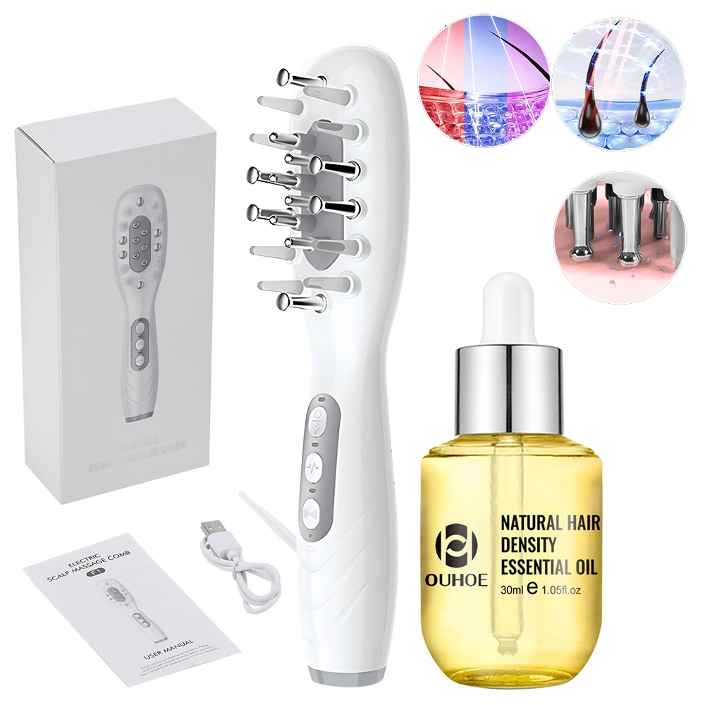 

EMS Electric Scalp Massage Comb LED Light Therapy Vibration Hair Growth Scalp Massage Brush Liquid Oil Applicator With Hair Oil