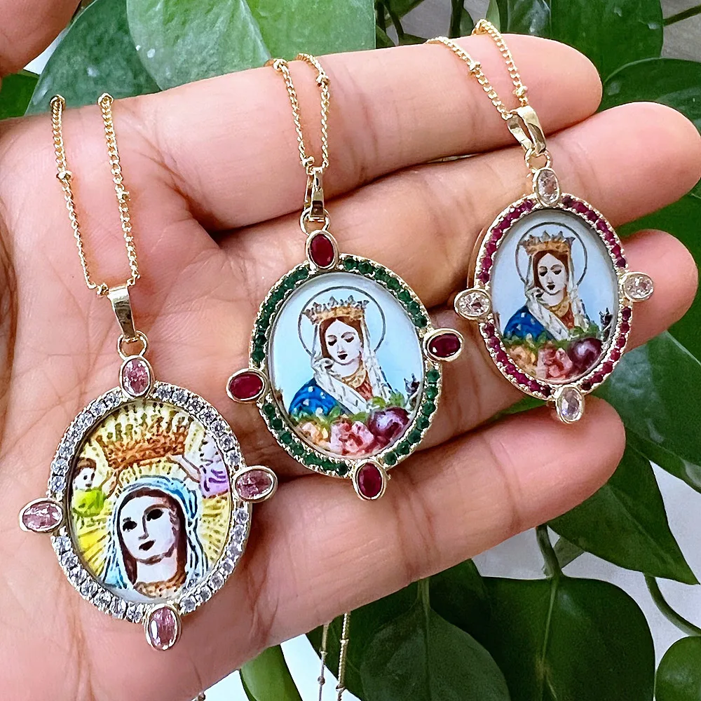 Promotion! AAA CZ Stone Religious Medals Necklace for Women & Gift Virgin Mary Guadalupe Necklace