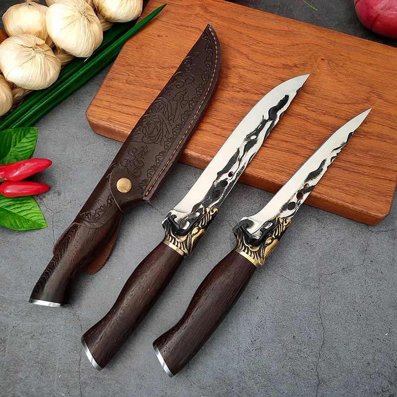 Forged Carbon Steel Boning Knife Butcher Cutter Kitchen Meat Cleaver Handmade Fishing Barbecue Knife with Gift Cover