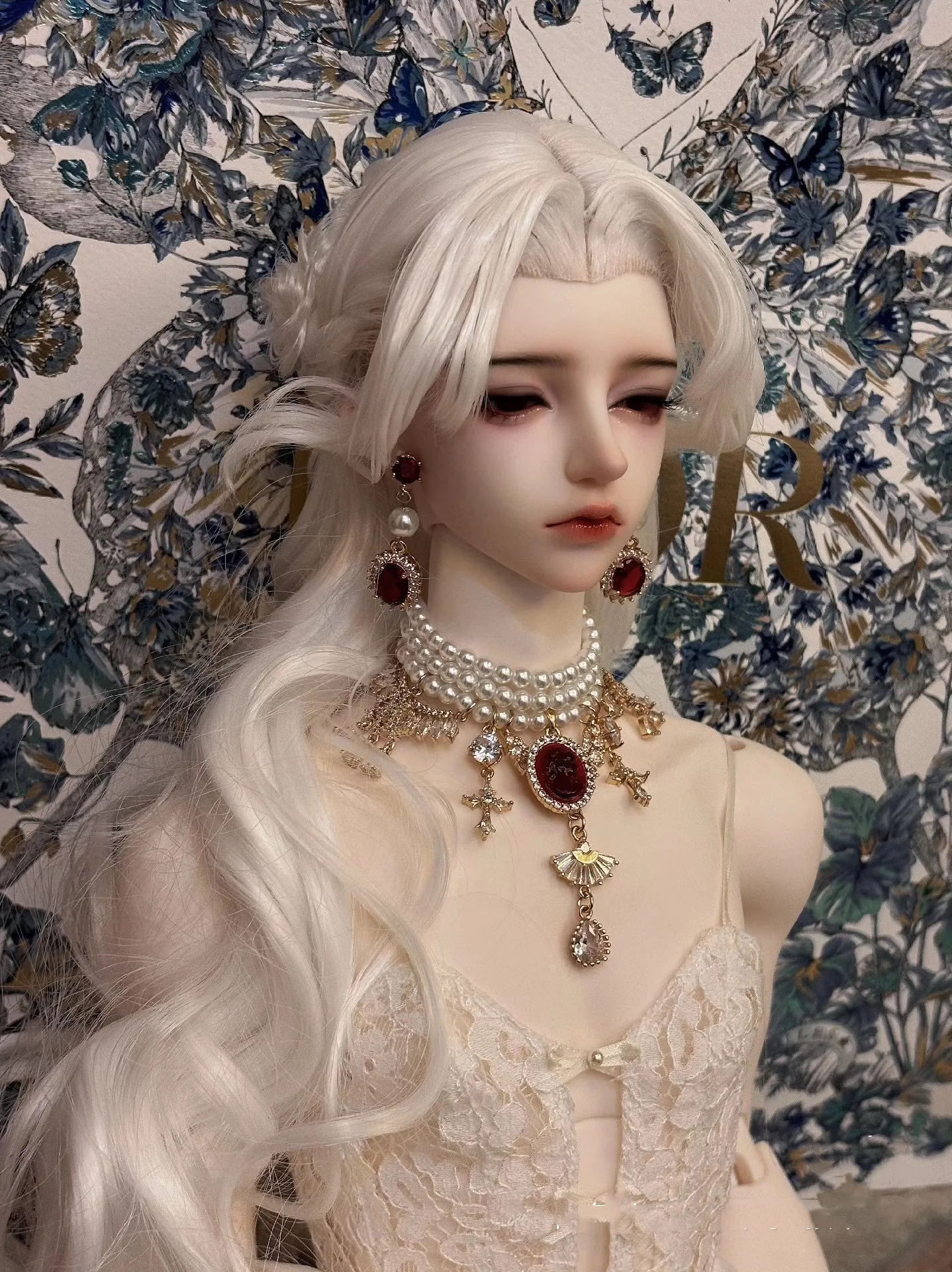 

Delicacy Uncle Doll Sapphire Zircon Crown Necklace Earring, 1/3 BJD Doll Belt Chain Jewelry Accessories Free Shipping