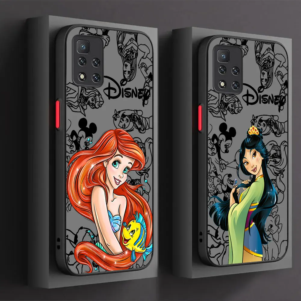 Disney Princess Ariel Mulan Shell Phone Case For Redmi Note 13 12 12S 11 11S 11T 10 10S 9 9S 9T 8 7 Pro Plus Max 5G Matte Cover