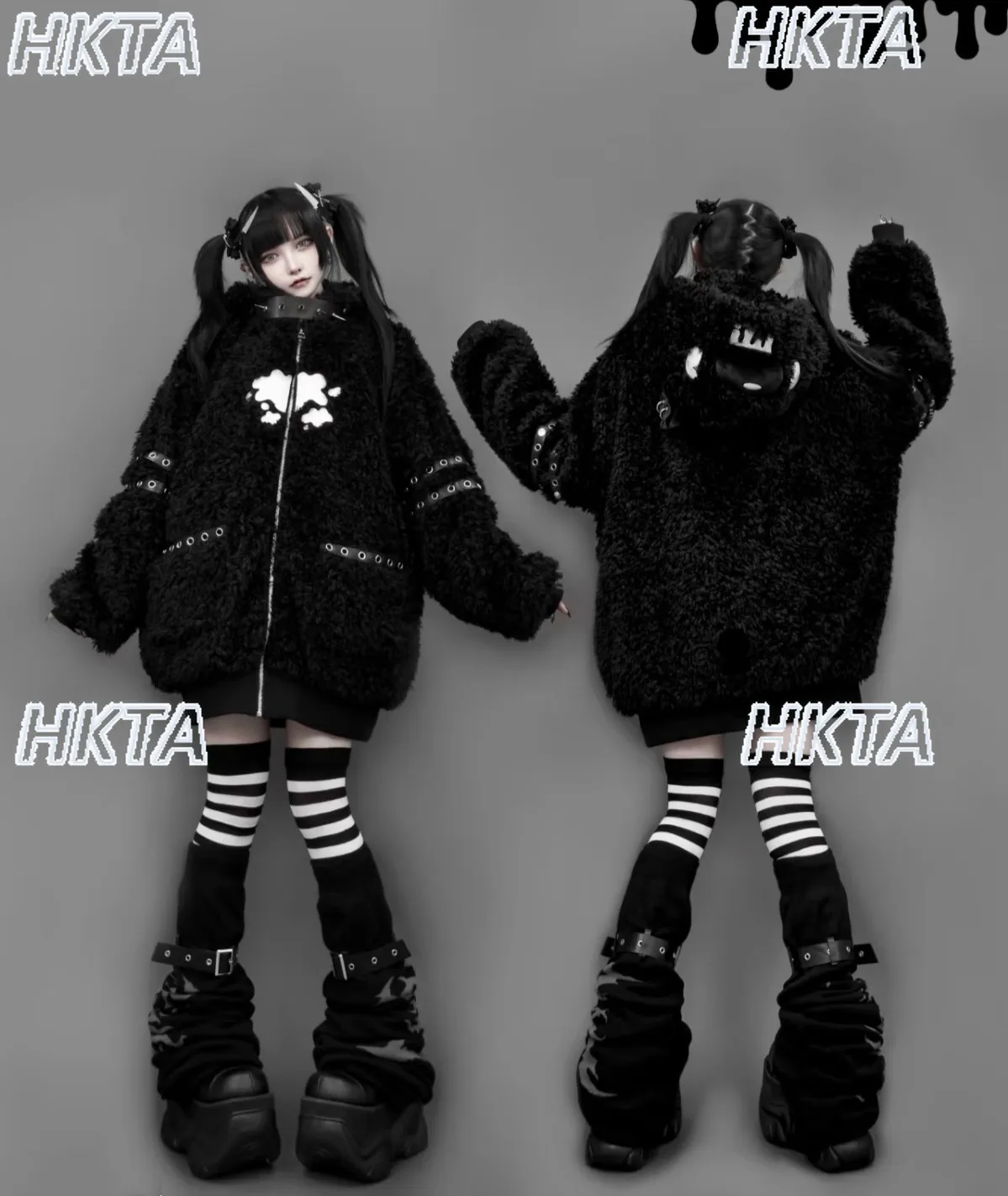 Japanese Soft Fluffy Fur Coat Women Winter Cute Cartoon Bear Subculture Y2K Sweet Cool Lamb Wool Thickened Warm Cotton Jacket