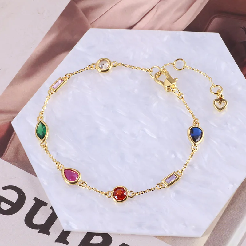 

KS European and American Trend Versatile Water Drop Round Square Zircon Sweet Temperament Bracelet