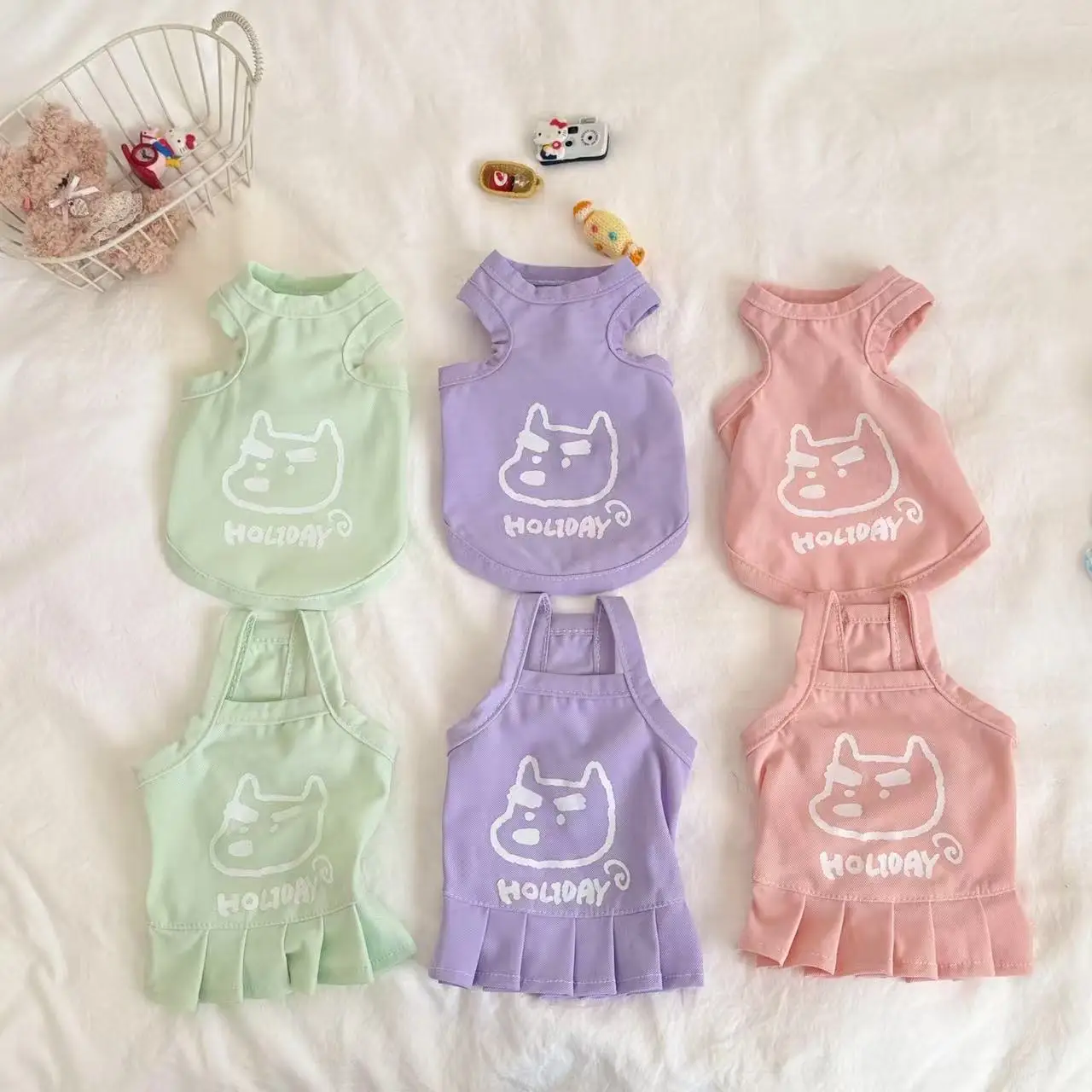 Pet Cat Dog Couple's Summer Thin Tank Top Teddy Small Dog Cat Strap Cool Dress Dog Clothes for Small Dogs Puppy Clothes
