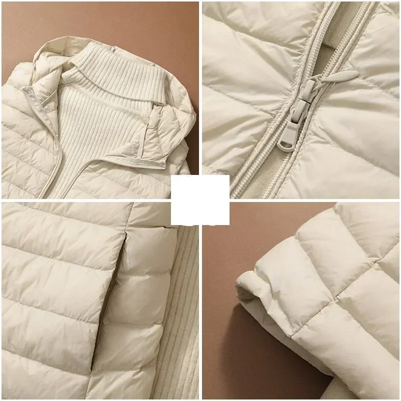 Chaquetas sin mangas con capucha largas X para mujer, abrigo cálido con plumón de pato blanco nuevo, ajustado, para oficina, otoño/invierno, 2023