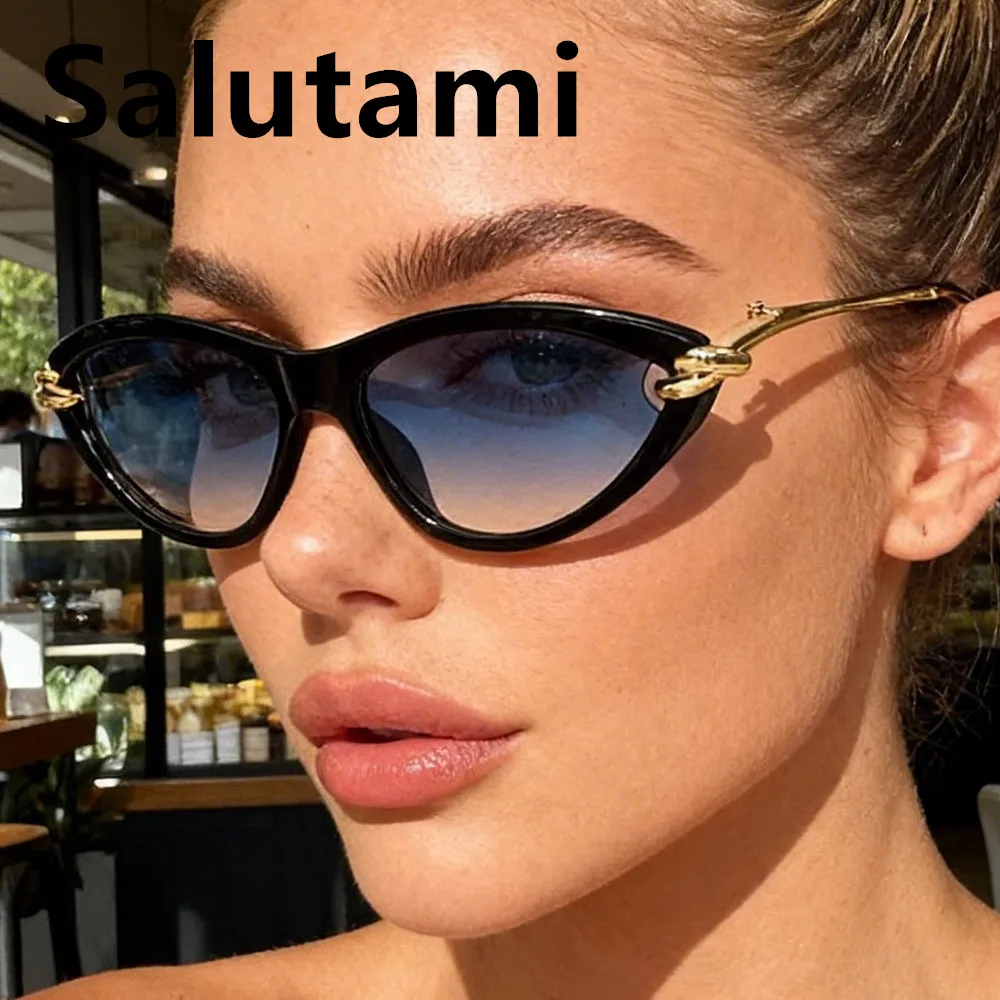 Einzigartige Legierung-Sonnenbrille mit Knotenbügel und Katzenaugen-Design für Damen, Neue Mode Blau-Rosa Farbverlauf Sonnenbrille, Sexy Fahrbrille für Damen in Schwarz – Detail 1