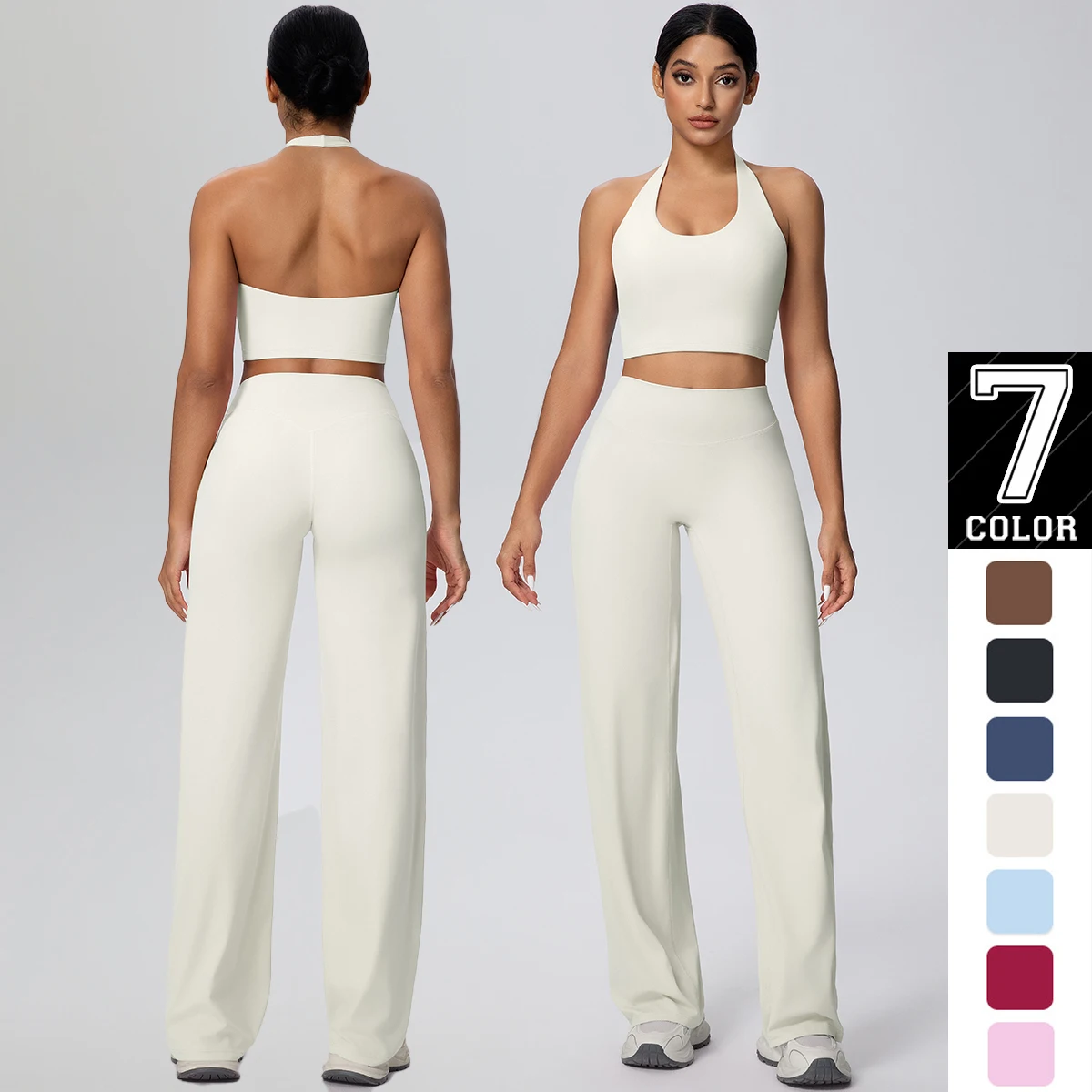 

Летний дышащий комплект для йоги из 2 предметов, сексуальный бюстгальтер с бретельками на шею и накладкой на грудь, женская спортивная одежда, быстросохнущие спортивные штаны-карандаш, комплект для йоги