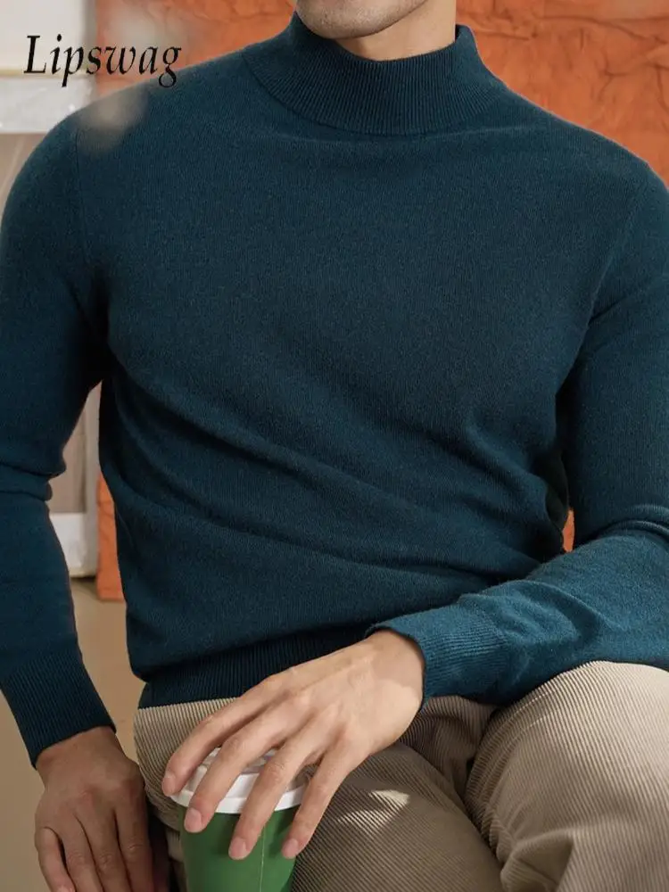 

Fashion Men's Slim Fit Knitting T Shirts Autumn Winter Casual Solid Color Bottoming Sweater T-shirt Men Knitwear Vintage Jumpers