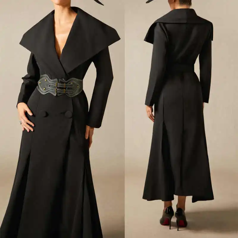 

Elegant Women Overcoat 1 Pieces Blazer With Belt Double Breasted Fashion Street Outdoor Warm Custom Made