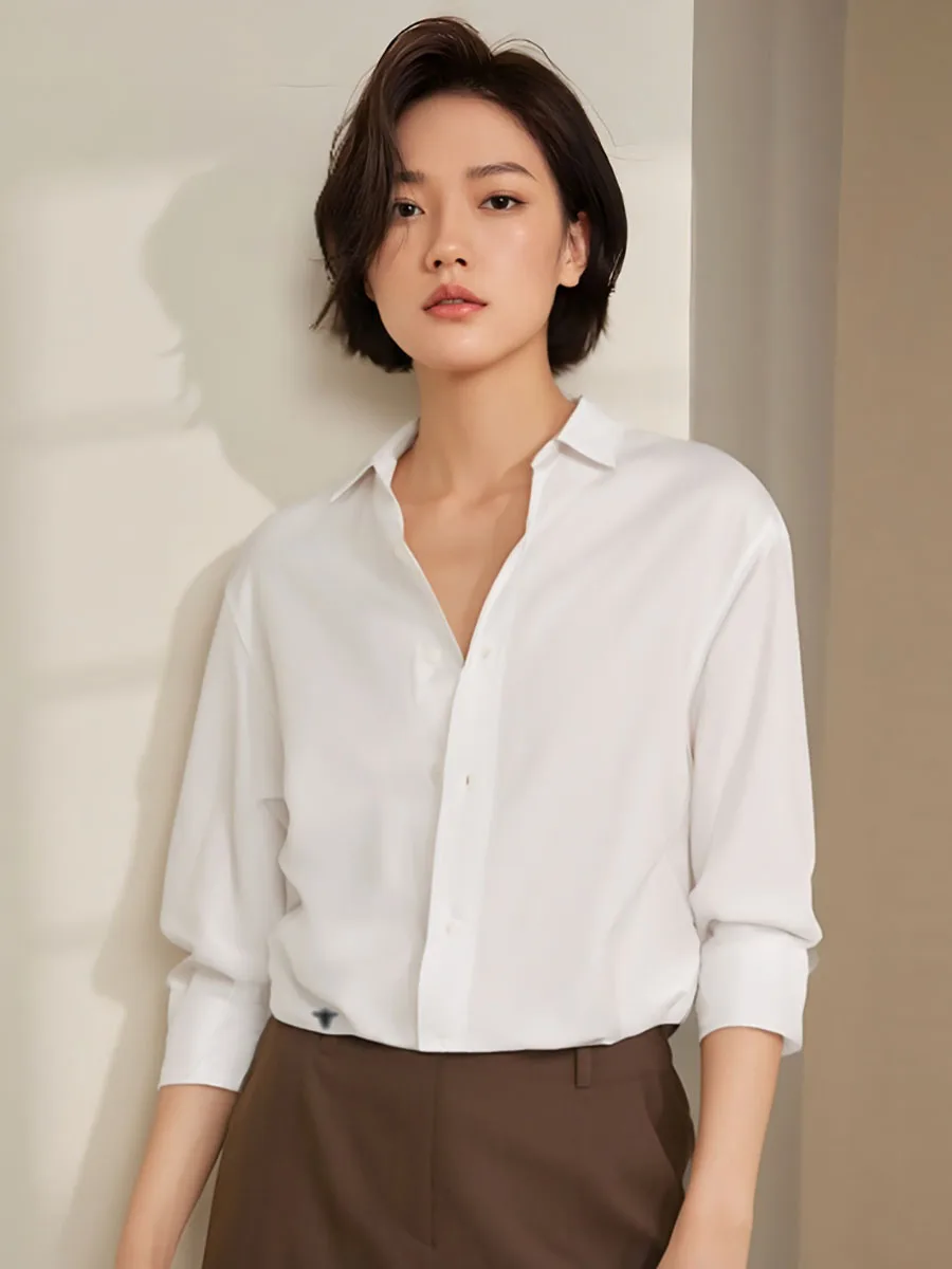 

Loose Fit Pure Cotton White irt Women's Bee Embroidery Spring Autumn Top French Sle Long Sve Button up Casual irt