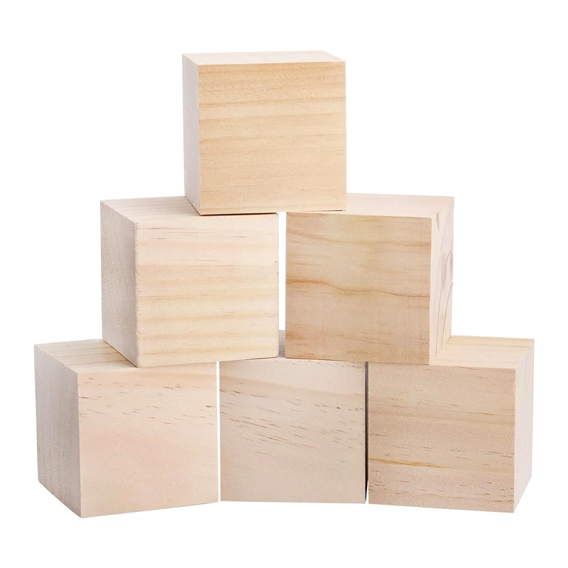 10pcs 5cm Blank Wooden Cubes, Unfinished Natural Wood Block Square for DIY Project Craft Making Home Decor Art Supplies Painting